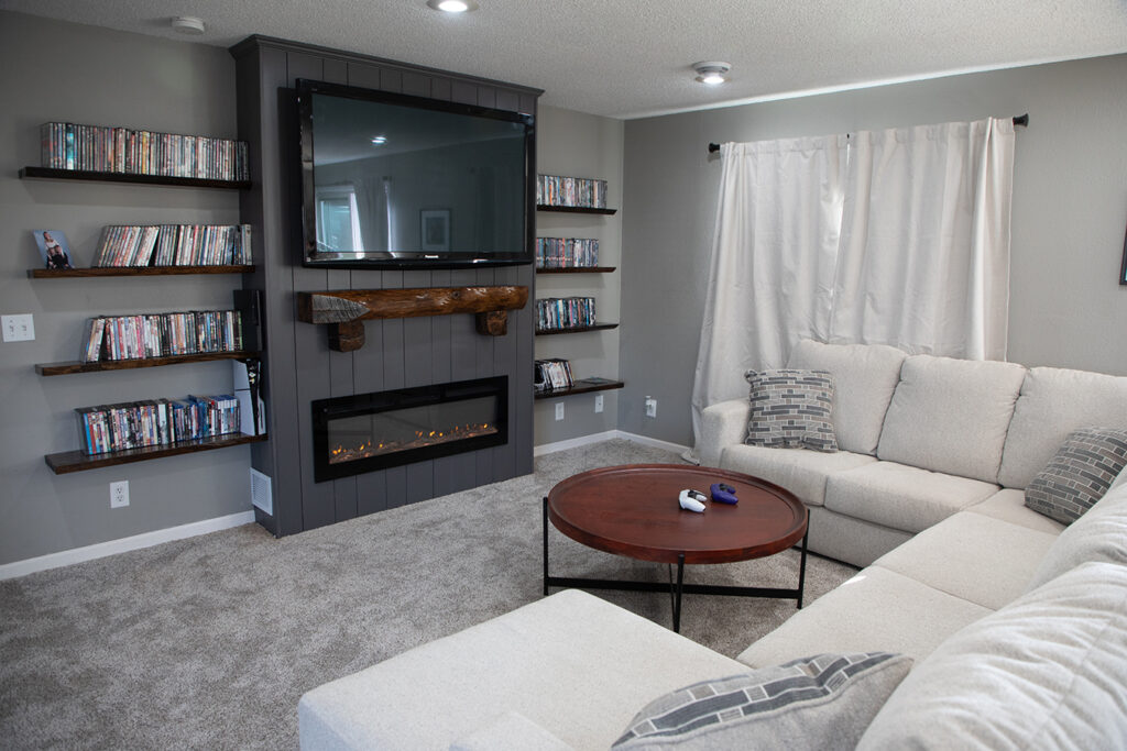 Basement-remodel-electric-fireplace-addition